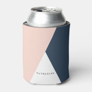 Elegant blush pink & navy blue geometric triangles can cooler