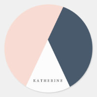 Elegant blush pink & navy blue geometric triangles