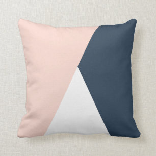 Elegant blush pink & navy blue geometric triangles cushion