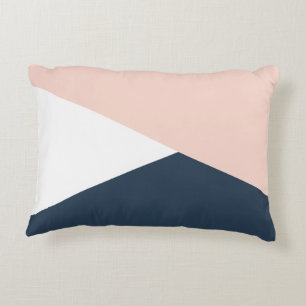Elegant blush pink & navy blue geometric triangles decorative cushion