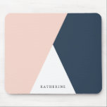 Elegant blush pink & navy blue geometric triangles mouse mat<br><div class="desc">Minimalist and modern design representing blush pink,  white and navy blue colour block.</div>