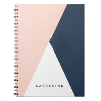 Elegant blush pink & navy blue geometric triangles