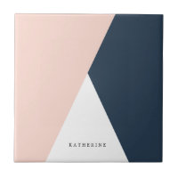 Elegant blush pink & navy blue geometric triangles
