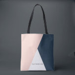 Elegant blush pink & navy blue geometric triangles tote bag<br><div class="desc">Minimalist and modern design representing blush pink,  white and navy blue colour block.</div>