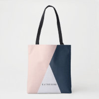Elegant blush pink & navy blue geometric triangles