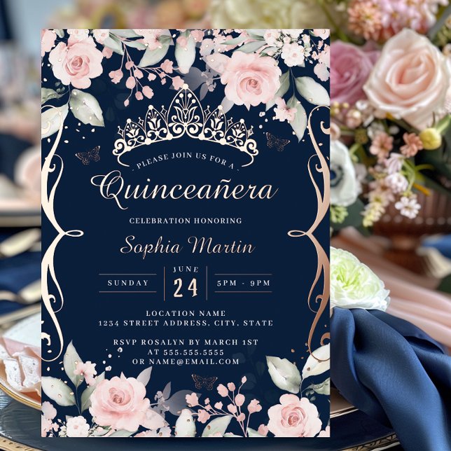 Elegant Blush Pink Navy Rose Gold Quinceanera  (Creator Uploaded)