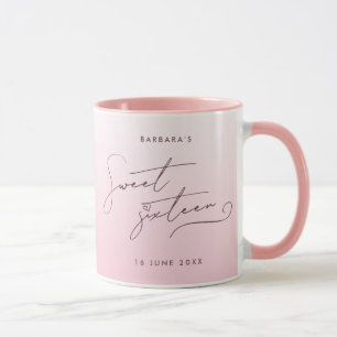 Elegant Blush Pink Ombre Script Sweet Sixteen Mug