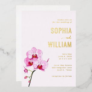 Elegant Blush Pink Orchid Wedding Invitation