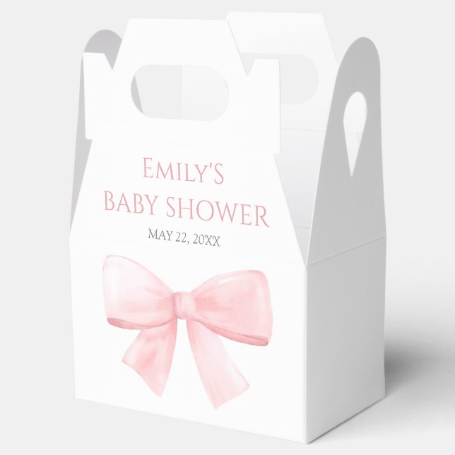 Elegant Blush Pink Pastel Bow Girl Baby Shower Favour Box (Opened)