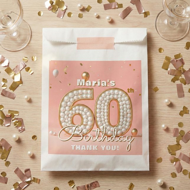 Elegant Blush Pink Pearl And Gold 60th Birthday Favour Bags (Creator Uploaded)