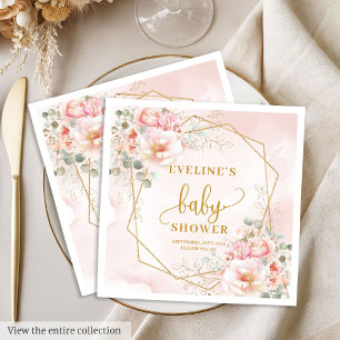 Elegant blush pink peonies baby shower luncheon napkin