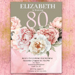 Elegant Blush Pink Peony 80th Birthday Invitation<br><div class="desc">Elegant Blush Pink Peony Flower 80th Birthday Invitation For Women.  Easy To Change The Sample Text To Your Own By Clicking Personalise.  Click Personalise/Edit With Design Tool To Change The Font Type,  Font Colour,  Font Size,  Or To Add/Delete/Change The Text Or Design Elements.</div>