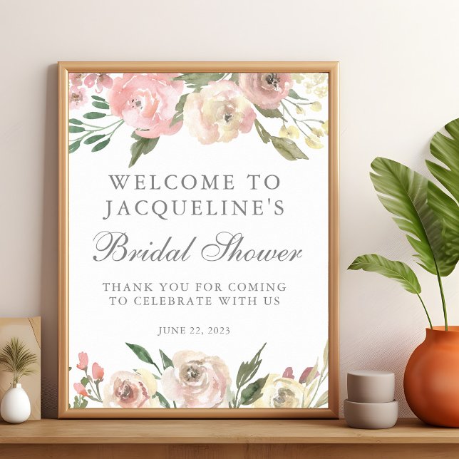 Elegant Blush Pink Peony Floral Bridal Shower Poster (Creator Uploaded)