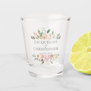 Elegant Blush Pink Peony Floral Custom Wedding Shot Glass