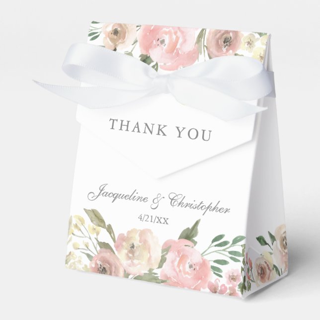 Elegant Blush Pink Peony Floral Garden Wedding Favour Box (Front Side)
