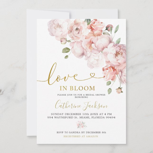 Elegant Blush Pink Peony Floral Love in Bloom Invitation (Front)