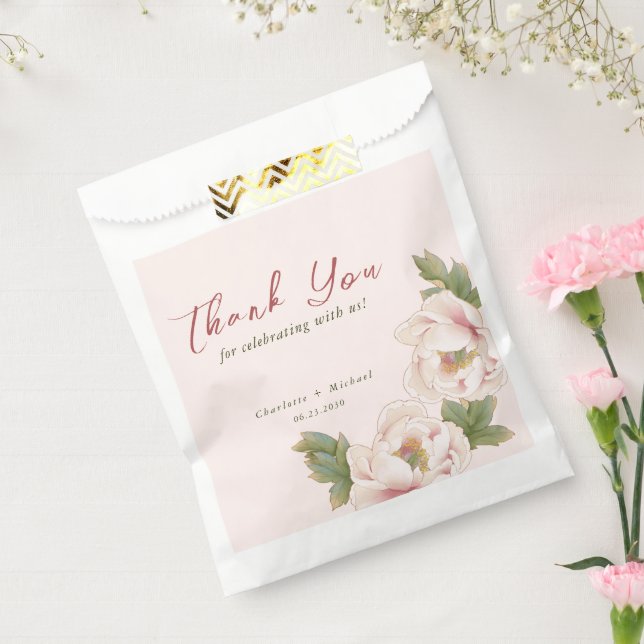 Elegant Blush Pink Peony Floral Wedding Favour Bags (Sealed)