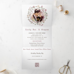 Elegant Blush Pink Peony Floral Wedding Tri-Fold Invitation