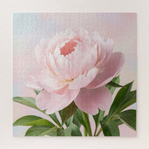 Elegant Blush Pink Peony Realistic Floral Jigsaw Puzzle