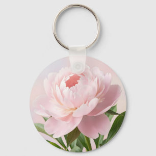 Elegant Blush Pink Peony Realistic Floral Key Ring