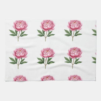 Elegant Blush Pink Peony Watercolor Floral Pattern Tea Towel