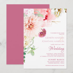 Elegant Blush Pink Peony White Floral Wedding Invi Invitation