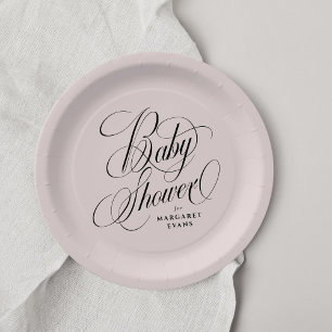Elegant blush pink personalised baby shower paper plate