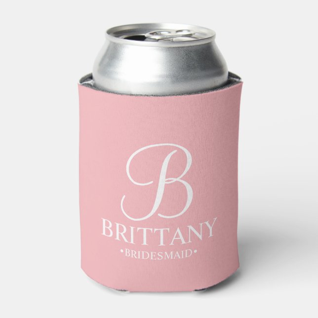 Elegant Blush Pink Personalised Bridesmaid Can Cooler (Can Front)