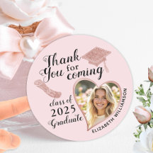 Elegant Blush Pink Photo Graduation Thank You