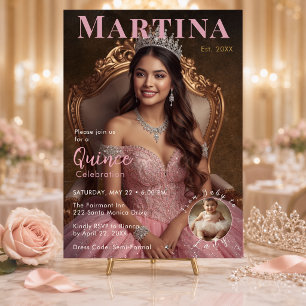 Elegant Blush Pink Photo Quince Celebration Invitation