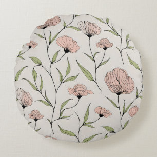 Elegant Blush Pink Poppies Floral Pattern Round Cushion