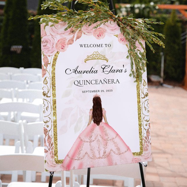 Elegant Blush Pink Princess Floral Quinceañera Poster (Creator Uploaded)