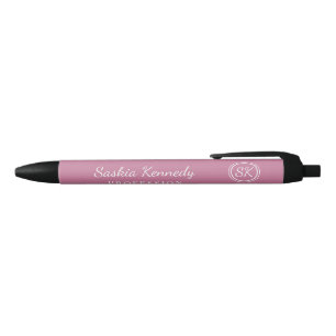 Elegant Blush Pink Professional Monogram Business Black Ink Pen