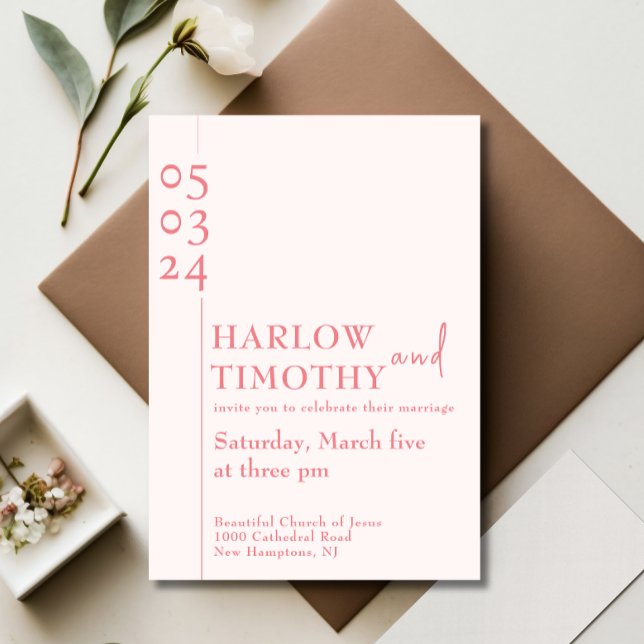 Elegant Blush Pink QR code Modern script Wedding  Invitation (Creator Uploaded)