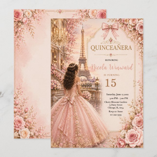 Elegant Blush Pink Quince Invitation (Front/Back)