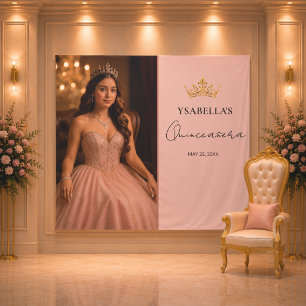 Elegant Blush Pink Quinceañera Backdrop Tapestry