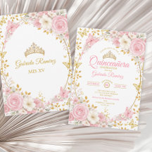 Elegant Blush Pink Quinceañera Golden Butterfly 
