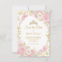 Elegant Blush Pink Quinceañera Golden Butterfly