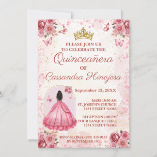 Elegant Blush Pink Quinceañera Invitation 15 Anos