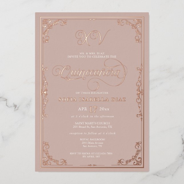 Elegant Blush Pink Quinceañera Rose Gold (Front)