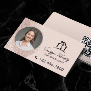 Elegant Blush Pink Real Estate Agent Photo Business Card