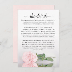 Elegant Blush Pink Romantic Rose Wedding Details Enclosure Card