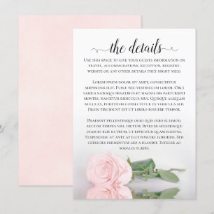 Elegant Blush Pink Romantic Rose Wedding Details Enclosure Card