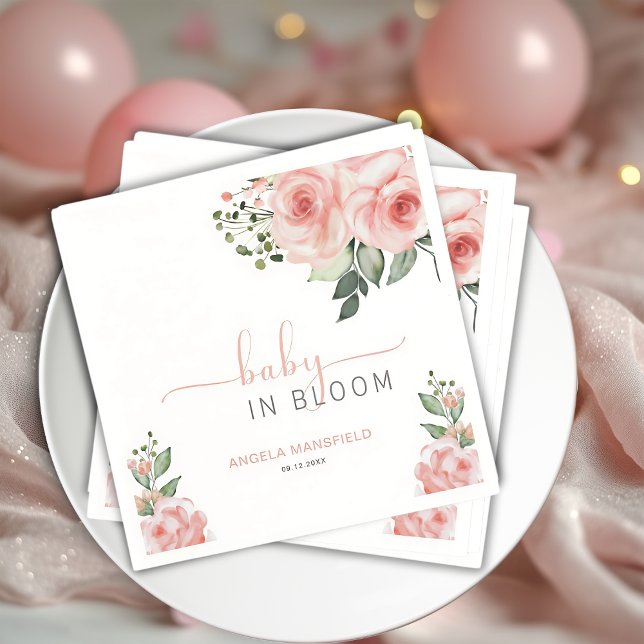 Elegant Blush Pink Rose Baby in Bloom Shower  Napkin (Creator Uploaded)