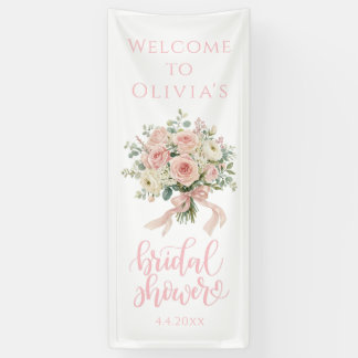Elegant Blush Pink Rose Bouquet Bridal Shower Banner