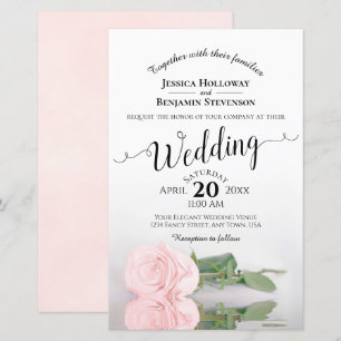 Elegant Blush Pink Rose BUDGET Wedding Invitation