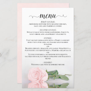 Elegant Blush Pink Rose Budget Wedding Menu