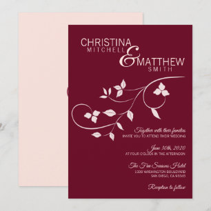 Elegant Blush Pink Rose Burgundy Wine Vine Wedding Invitation