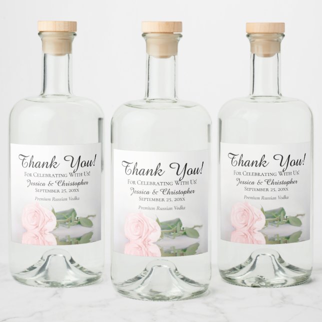 Elegant Blush Pink Rose Chic Wedding Thank You Liquor Bottle Label (Bottles)