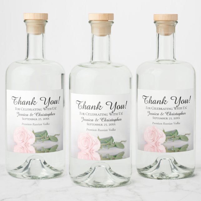 Elegant Blush Pink Rose Chic Wedding Thank You Liquor Bottle Label (Bottles)